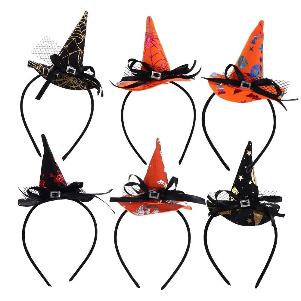 Witch Hat Bow Cosplay Party Props Хелоуин подарък Детска лента за глава Хелоуин Шапки Аксесоари за коса Хелоуин Обръч за коса