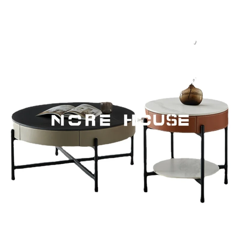 Wyj прост модерен светлина луксозен кръг чай маса камък плоча / дизайнер домакинство малък апартамент
