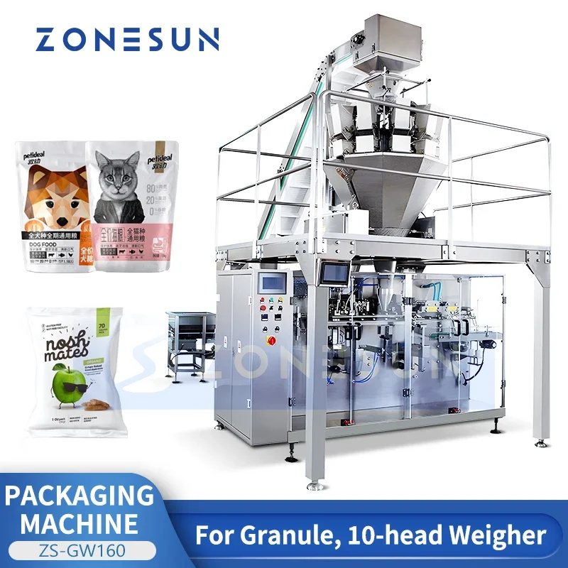 ZONESUN Автоматична многоглава гранула VFFS Bagger Вертикална форма Fill Seal машина Претегляне на опаковъчно оборудване ZS-GW160
