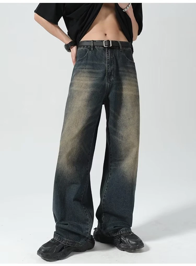 Американски Изпрани дънки за мъже y2k Ежедневни панталони Улично облекло High Street Retro Baggy дънки Мода Широки панталони за крака