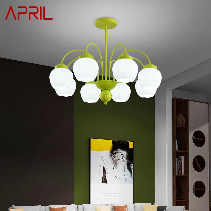 АПРИЛ Модерен полилей светлина LED творчески прост зелен свеж дизайн стъкло висулка лампа за дома хол спалня