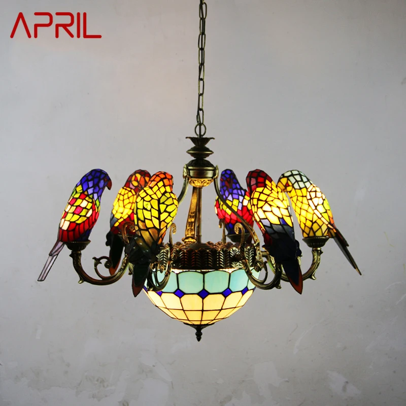 АПРИЛ Тифани папагал полилей LED реколта творчески цвят стъкло висулка лампа декор за дома хол спалня хотел