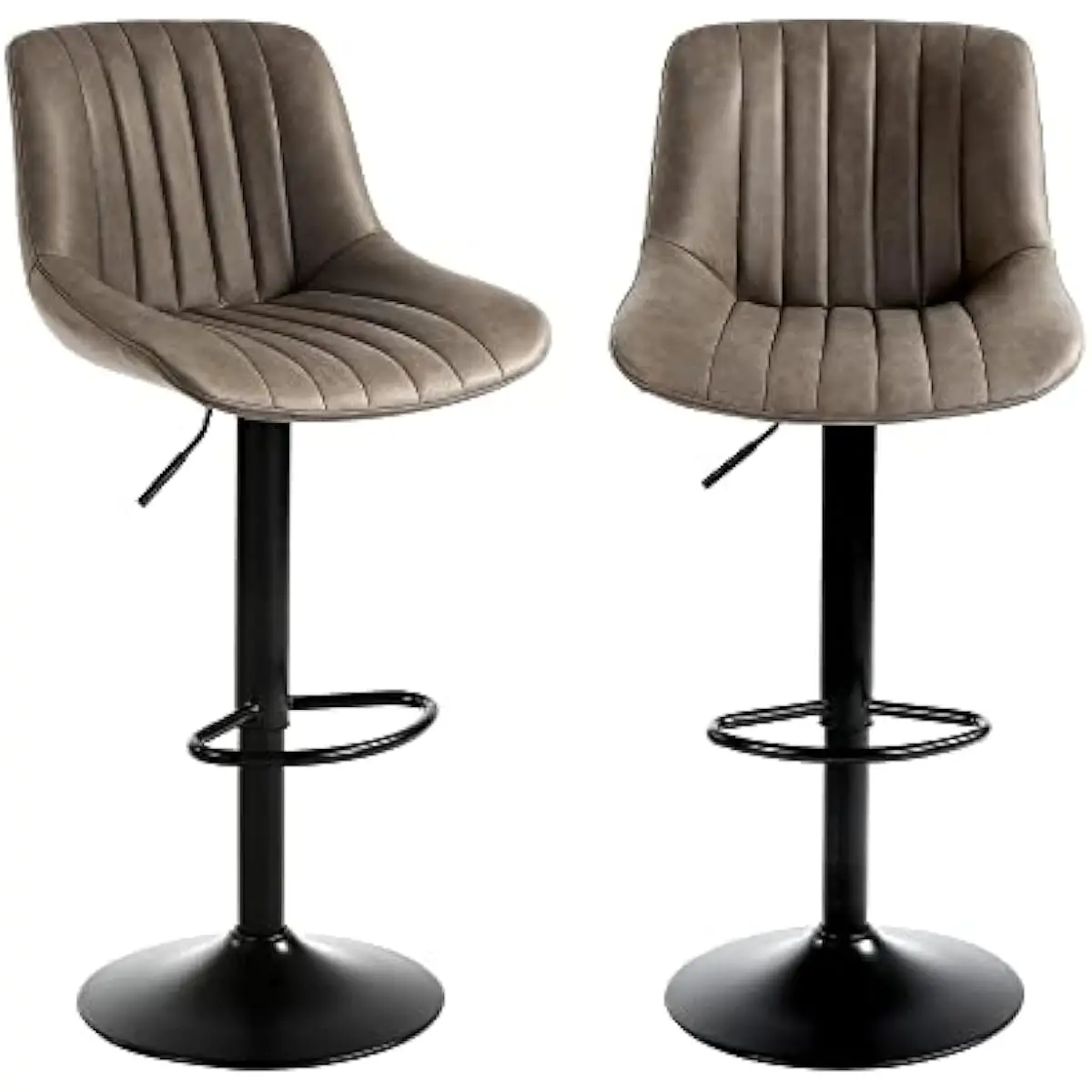 Бар столове Комплект от 2, въртящи се бар столове с височина на брояча с гръб, регулируеми PU кожени бар столове
