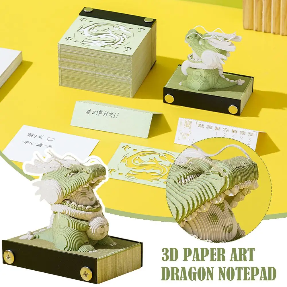 Блок 3D бележник 3D арт календар 2024 Сладък дракон Memo 3D лепкава модел подложка дърворезба 3D Kawaii хартия подаръчни блокове бележка бележка I7H5