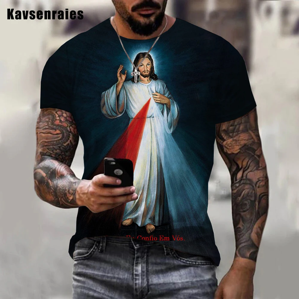 Бог Религия Христос Исус отпечатани 3D тениска мъже жени хип-хоп мода случайни къс ръкав унисекс Harajuku Streetwear върховете