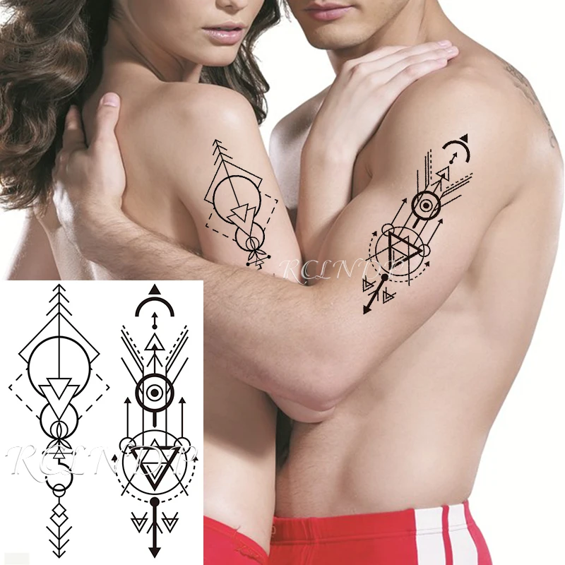 Водоустойчив временен татуировка стикер стрелка триъгълник тотем геометричен символ фалшив Tatto флаш Tatoo ръка боди арт за мъже жени
