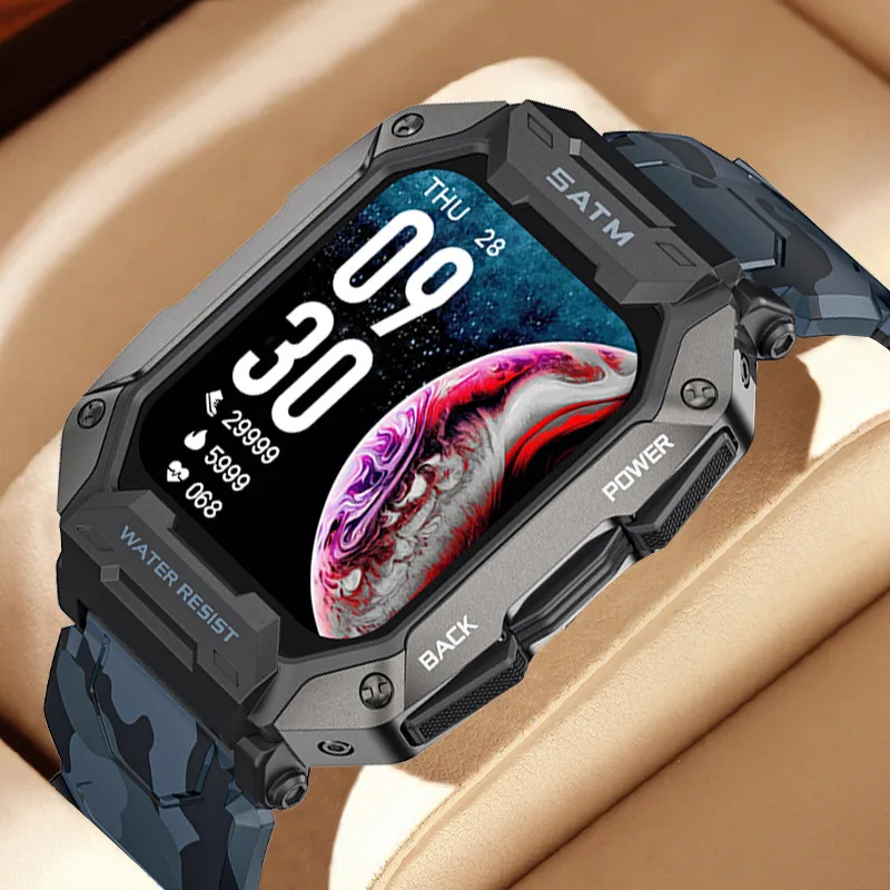 Военни спортове мъже смарт часовник фитнес тракер 5ATM водоустойчив интелигентни часовници китката смарт часовник за Xiaomi Huawei IOS 2023