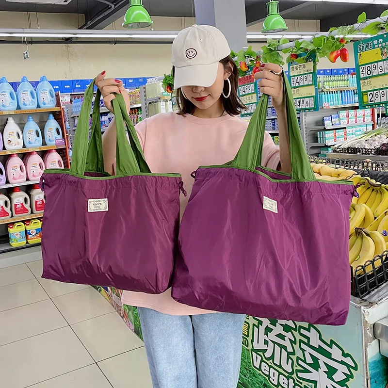 Голяма чанта за пазаруване за многократна употреба с шнур с голям капацитет Сгъваема преносима чанта за съхранение на супермаркет Travel Grocery Manager Package