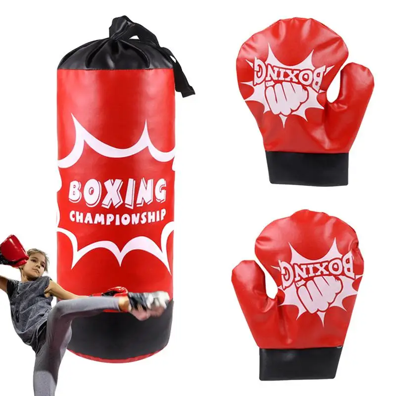 Детски боксов тренировъчен комплект Професионална боксова чанта с ръкавици Пясъчна чанта Боксово тренировъчно оборудване за деца Тийнейджъри Практика Ритане