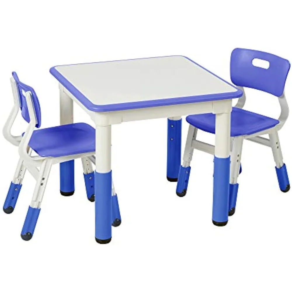Детски мебели Малка детска маса 3-парче детски мебели комплект Суха изтриваща квадратна маса за активност с 2 стола Син стол