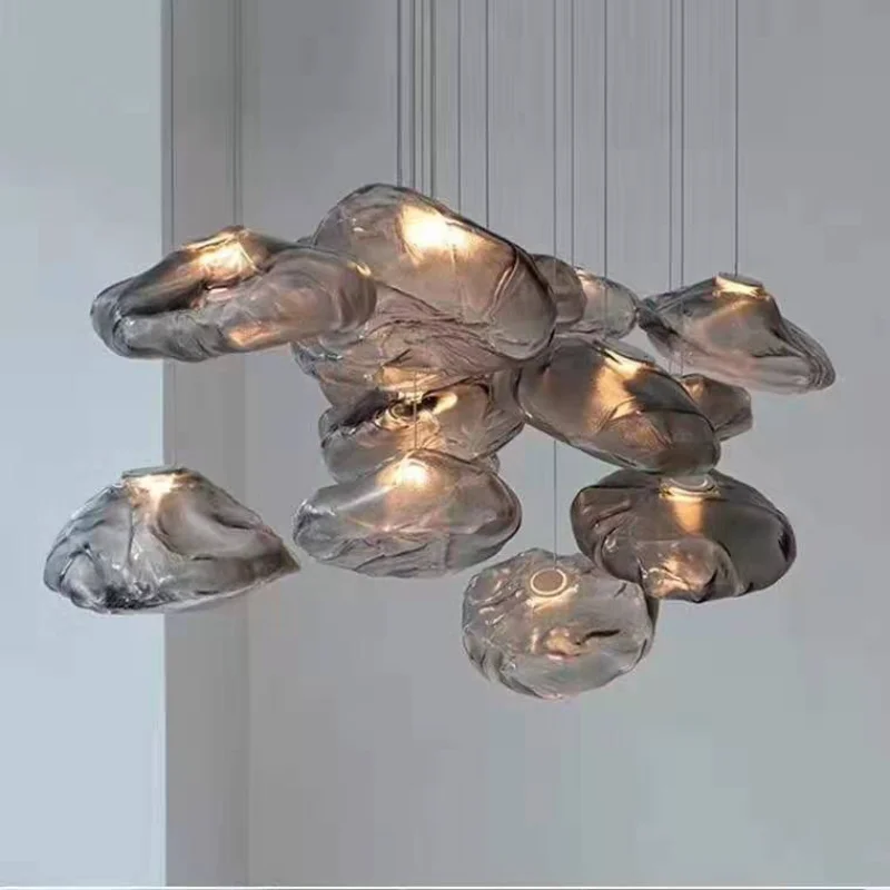 Дизайн облак опушен сив стъкло висулка светлина изкуство висящи лампа декоративни издухано стъкло висулка лампа ресторант полилей