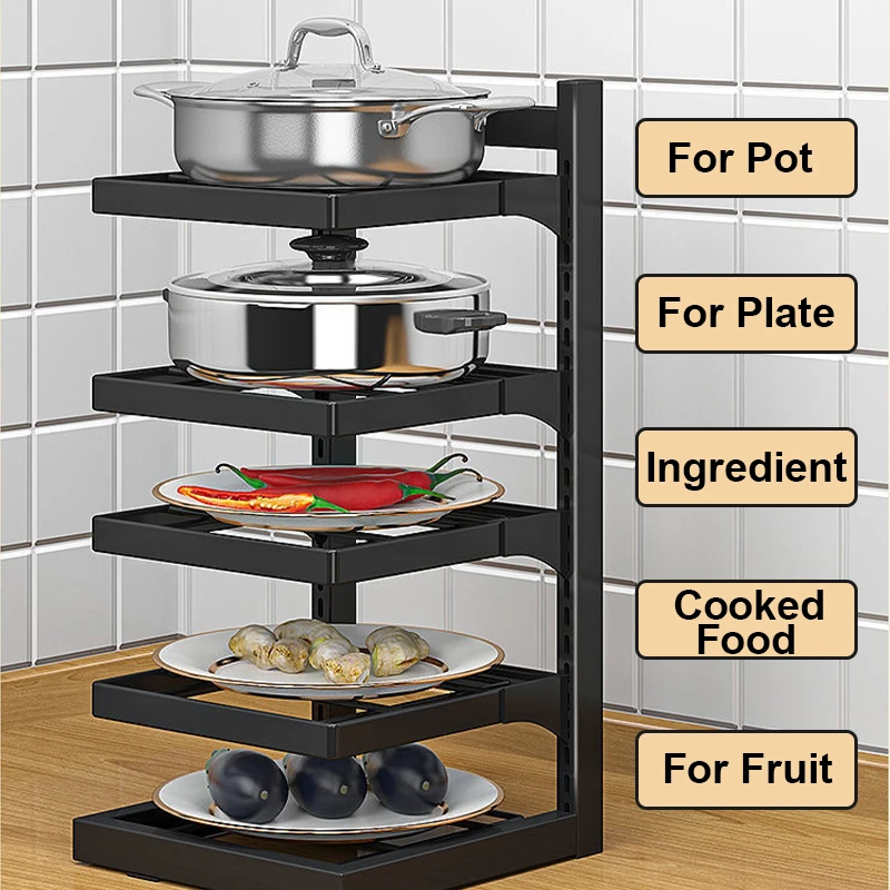 Домашно съхранение Кухненски аксесоари Регулируема пот Rack Организатор Кабинет за съхранение Кухня Организатор Pot Lid Rack Съдове за готвене Държачи
