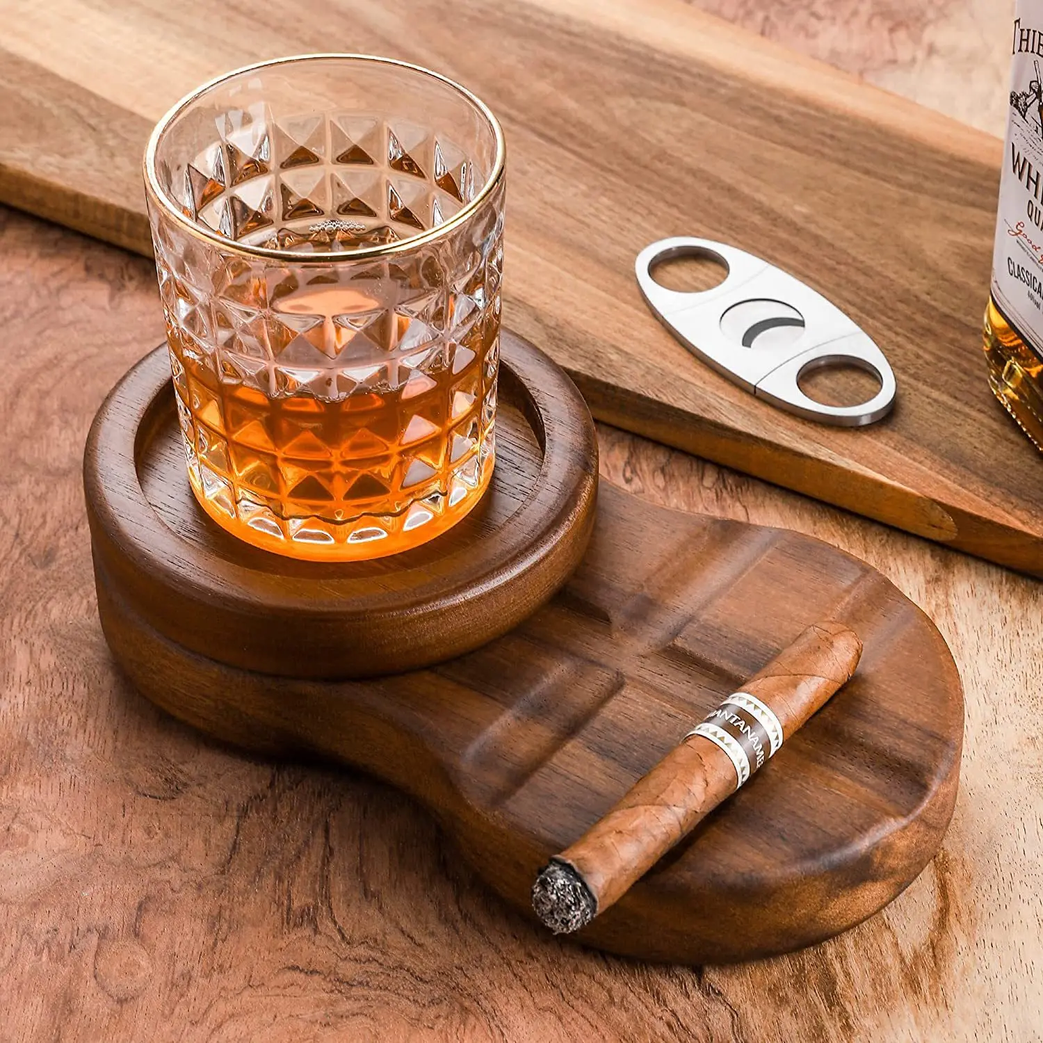 Дървен пепелник за пури с капак Ветроупорен пепелник за уиски Аксесоари за пушене на пури Подарък за мъже