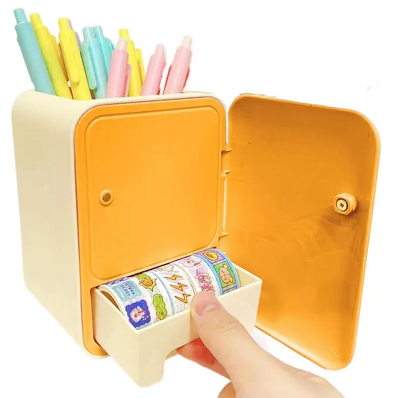 Държач за четка за грим Хладилник форма канцеларски кутия за съхранение многофункционална писалка с чекмедже естетически бюро декор за