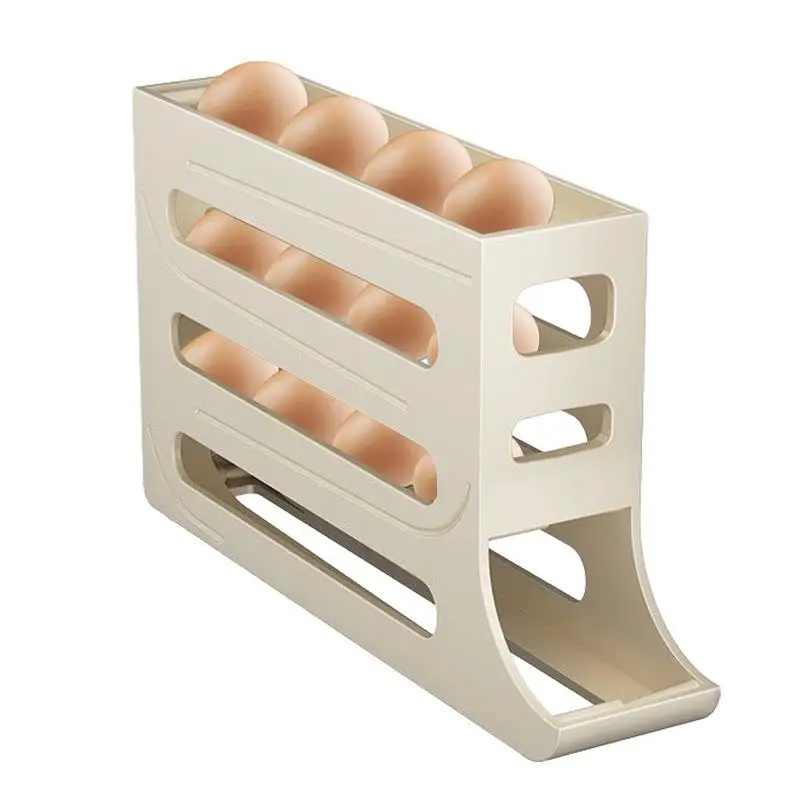 Държач за яйца за хладилник 4 Tier Auto Rolling Egg Tray Контейнер за съхранение на храна Органайзер за яйца за кухня 30 яйца