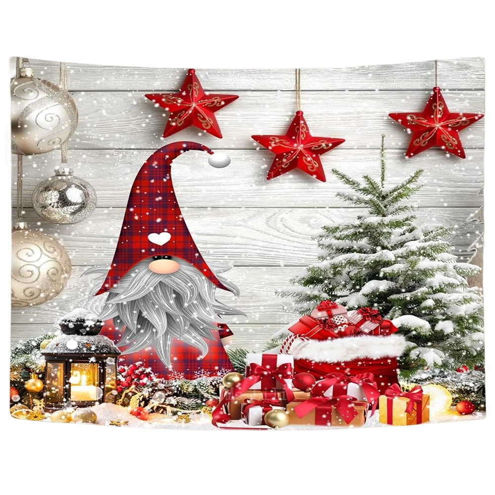 Дядо Коледа Звездно небе шейна Gnome коледно дърво с подарък кутия топка на селски дървен елен Сняг планини гоблен