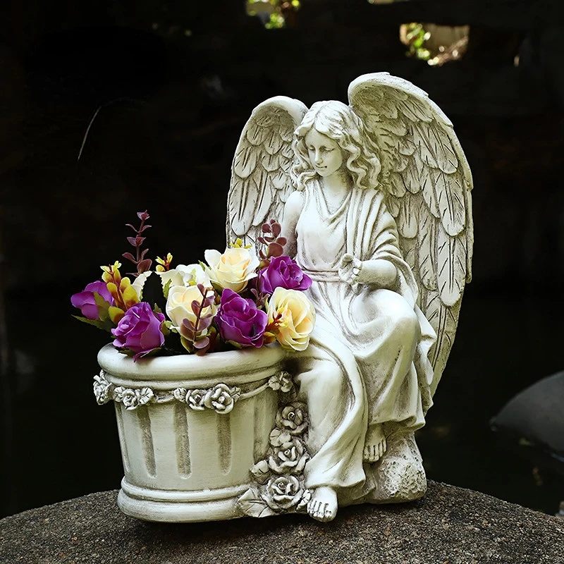 Европейска външна градина ангел саксия градина декорация смола занаятчийски саксия статуя творческа декорация