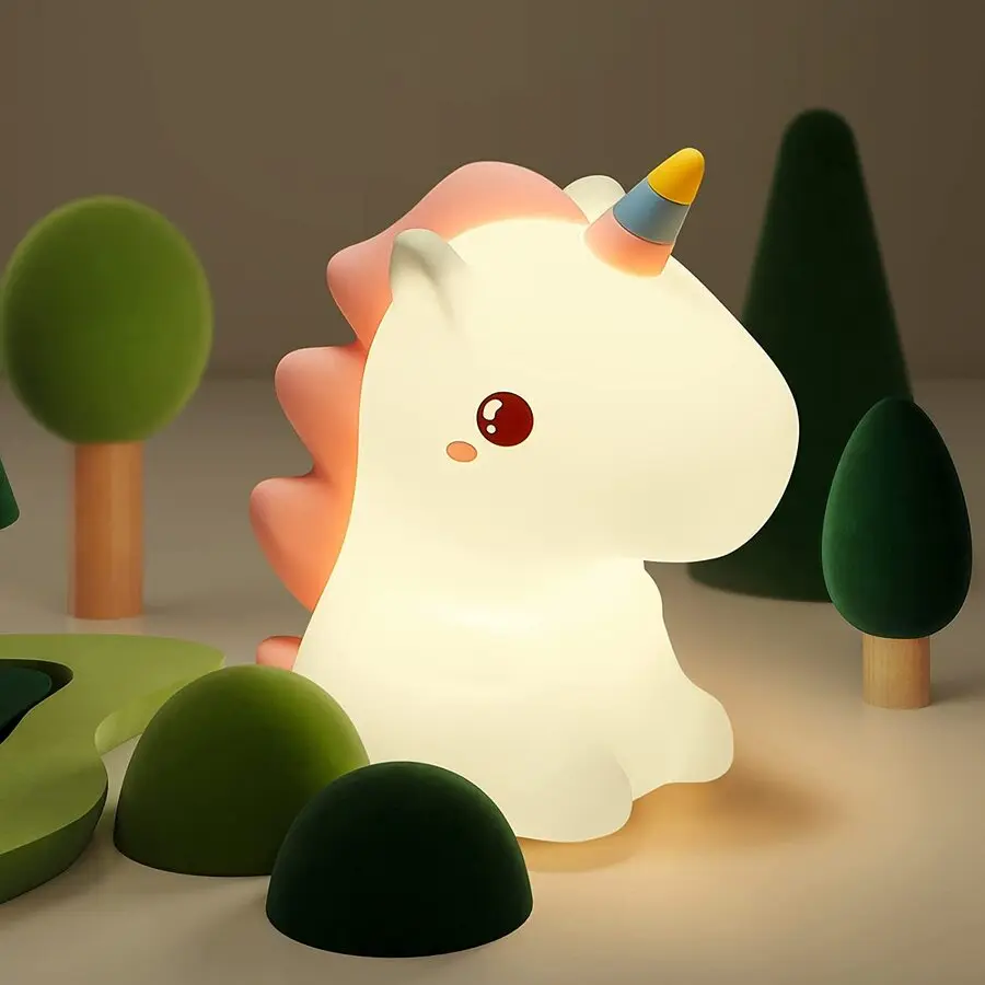 еднорог сладък силиконов LED нощна светлина за деца деца USB акумулаторна карикатура животински спалня декор докосване нощна лампа за подаръци