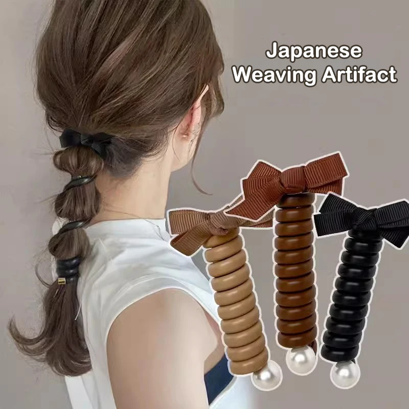 Еластични ленти за коса Корейски Bowknot телефонна линия конска опашка притежателя гумена лента жени момичета телефон кабел прав спирала лък коса вратовръзка