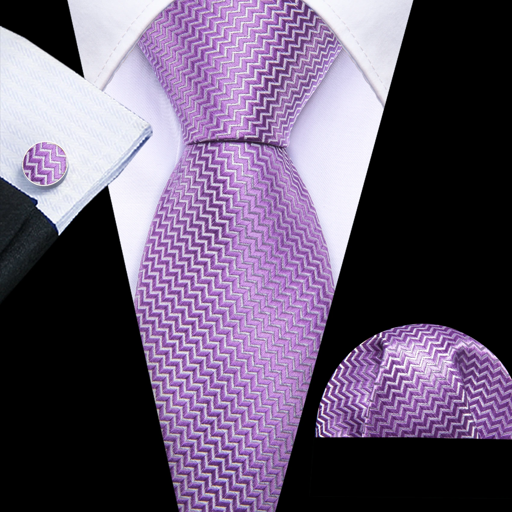 Елегантни лилави вълна копринени връзки за мъже мода тъкани джоб квадратни копчета за ръкавели мъжки костюм вратовръзка комплекти сватбено парти Barry.Wang 5515