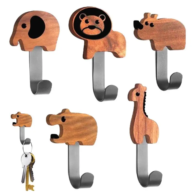 Животински палто куки карикатура дървени животински ключ кука декоративни стена куки за стая декор карикатура ключодържател за детска баня