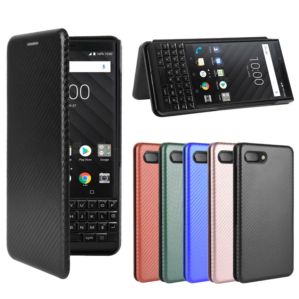 За BlackBerry Key 2/Keyone/DTEK70/Mercury Case Магнитни въглеродни влакна Flip кожа портфейл стойка PC твърд гръб телефон капак Fundas