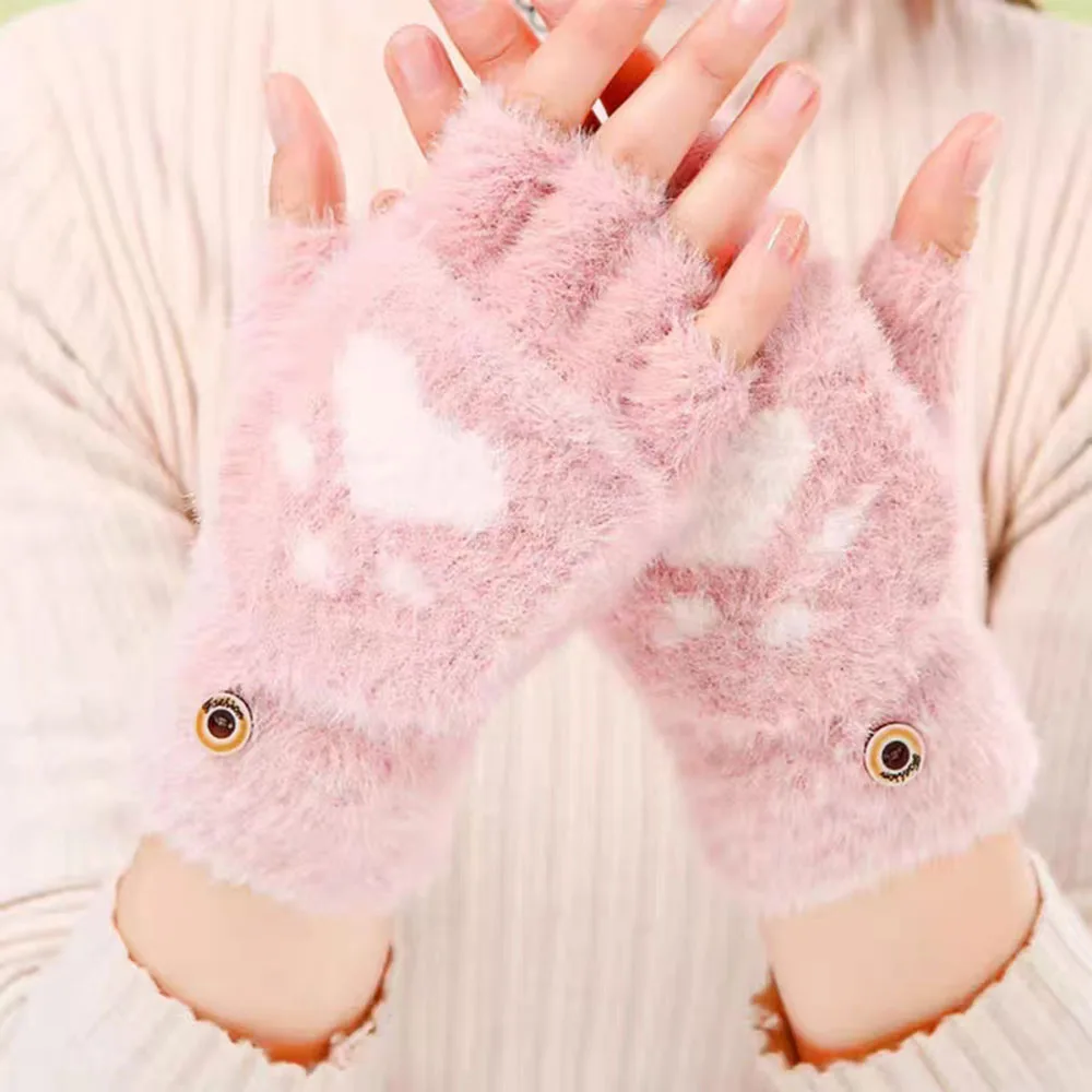 Зимни меки ръкавици от норка Котешки нокът без пръсти Flip ръкавици топла вълна сензорен екран ръкавици клапа покритие жени трикотажни ръкавица ръкавица