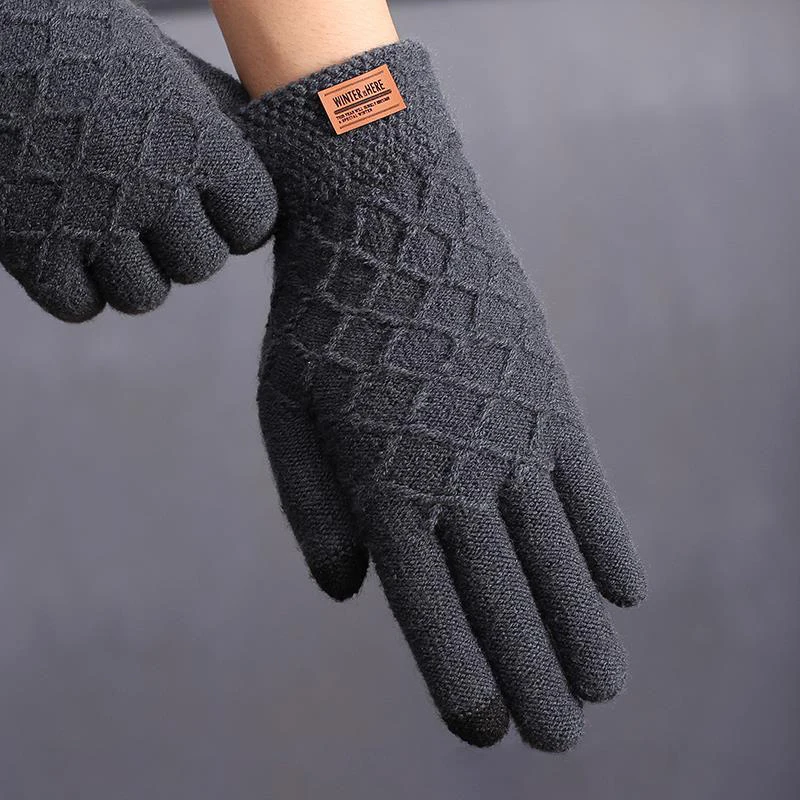 Зимни мъже плетени ръкавици сензорен екран високо качество мъжки сгъсти топло ръкавица открит руно езда шофиране твърди мъже ръкавици