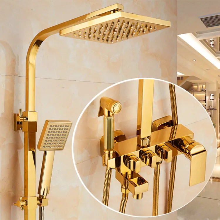 Златен душ комплект Домакински меден Баня Вана Постоянна температура Душ Баня Европейска дюза за усилване на банята