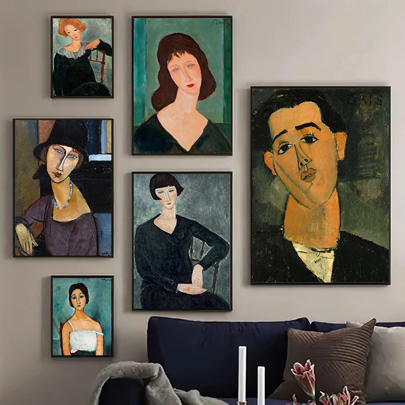 Известният художник Амедео Модилиани Плакат за произведения на изкуството Живопис от платно Абстрактен портрет на Хуан Грис Стенно изкуство Модерна стая Домашен декор
