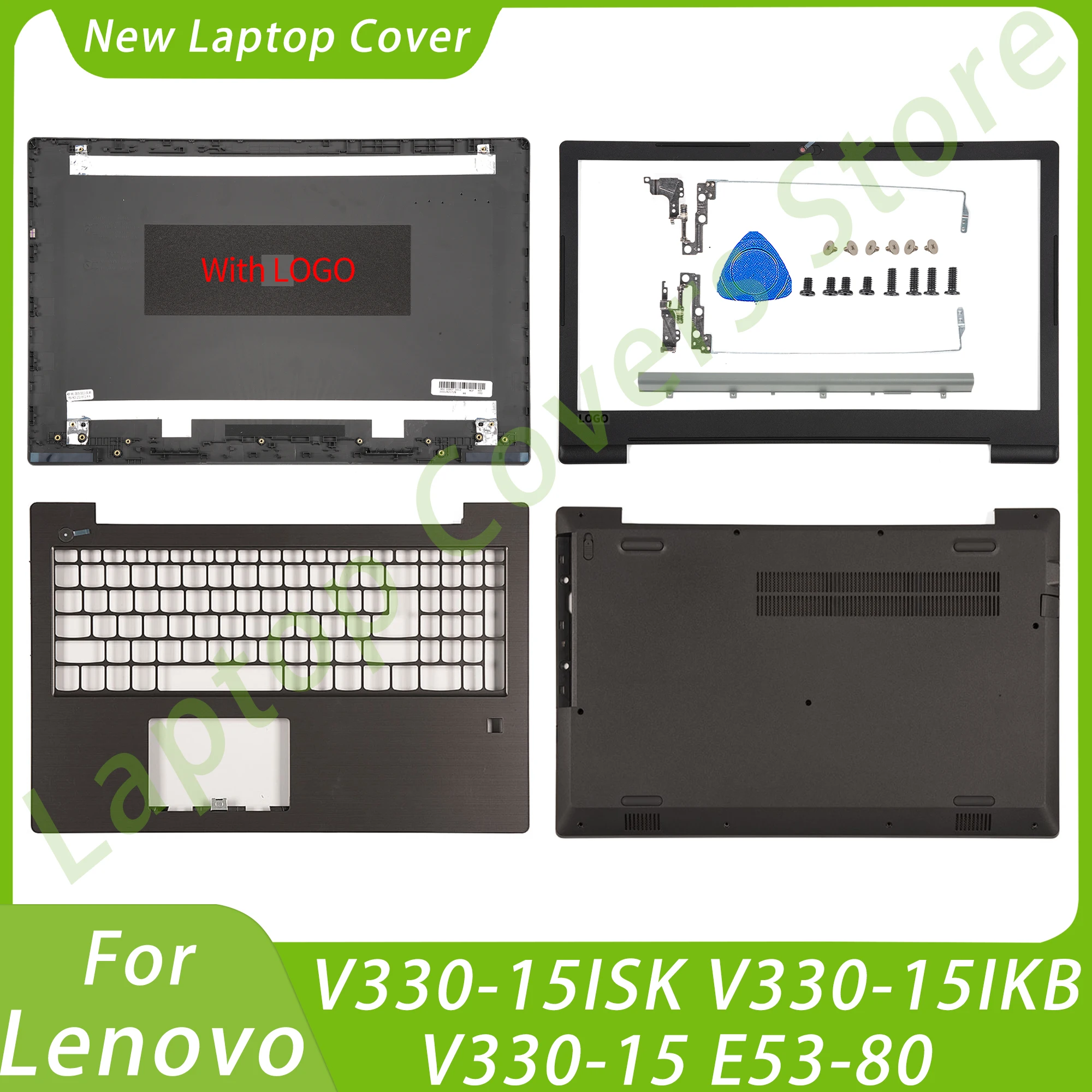 Калъфи за корпуси на лаптопи за Lenovo V330-15ISK V330-15IKB V330-15 E53-80 LCD заден капак Bezel Palmrest долен калъф сив замени