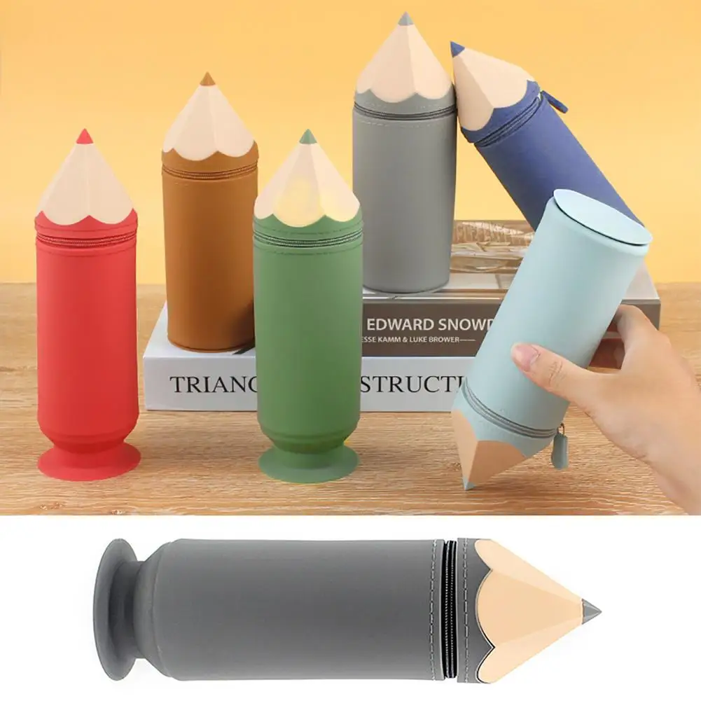 Канцеларски калъф за съхранение практичен силиконов молив форма молив случай смукателна чаша дизайн за домашен офис училище водоустойчив грим