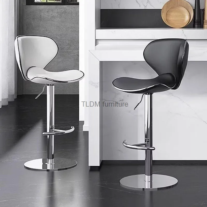 Кожа стилен бар стол стомана сребро регулируеми метал бял въртящ се скандинавски стол дизайн черен barkrukken дома мебели