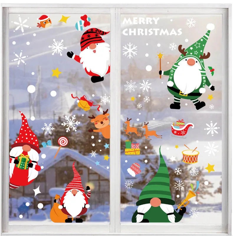 Коледна украса стикери за дома Дядо Коледа прозорец стикери Коледа декорация 2024 Нова година фестивал стена стикер Navidad подарък