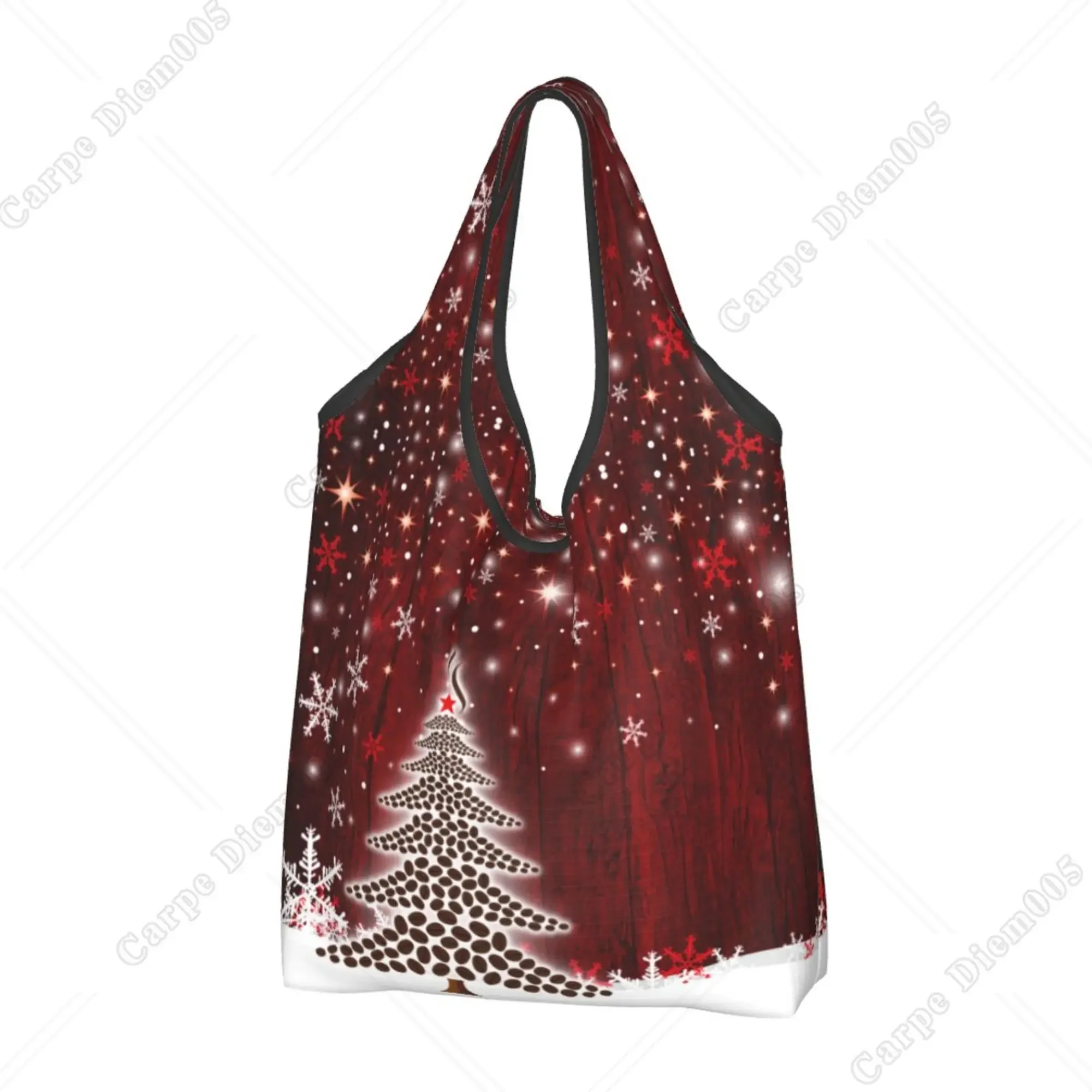 Коледно дърво снежинки червени жени пазарска чанта сгъваема пазарска чанта преносим голяма пазарска чанта хранителни чанти екологичен един размер