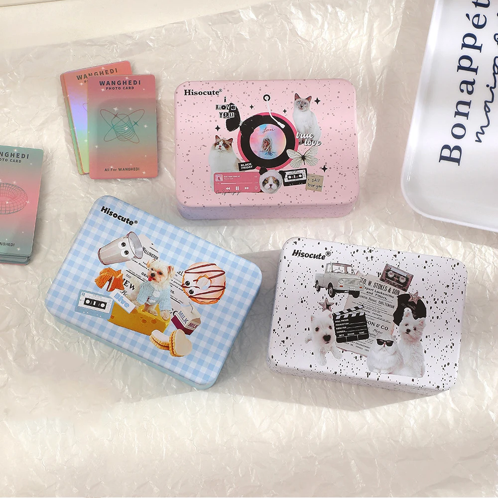 Корейска метална кутия за съхранение Desktop Kpop Photocards Holder Case Creative Handbook Стикери Организатор кутии Малки карти Collect Box
