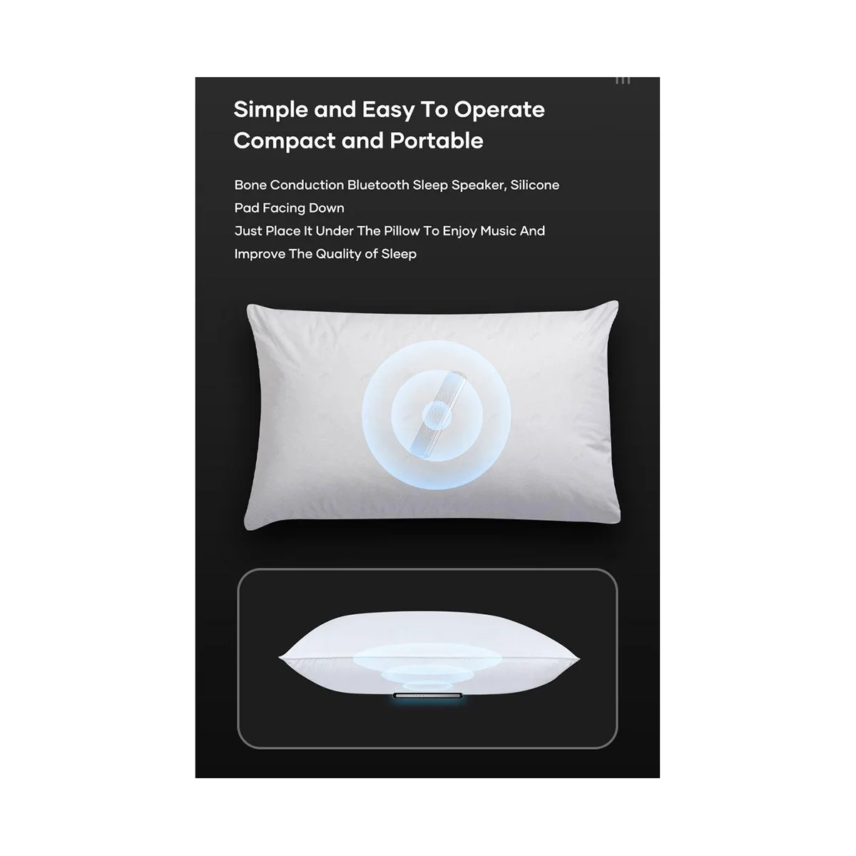 Костна проводимост Bluetooth музикална кутия Безжичен преносим високоговорител стерео бас под възглавница Подобряване на пътуването на съня (бяло)
