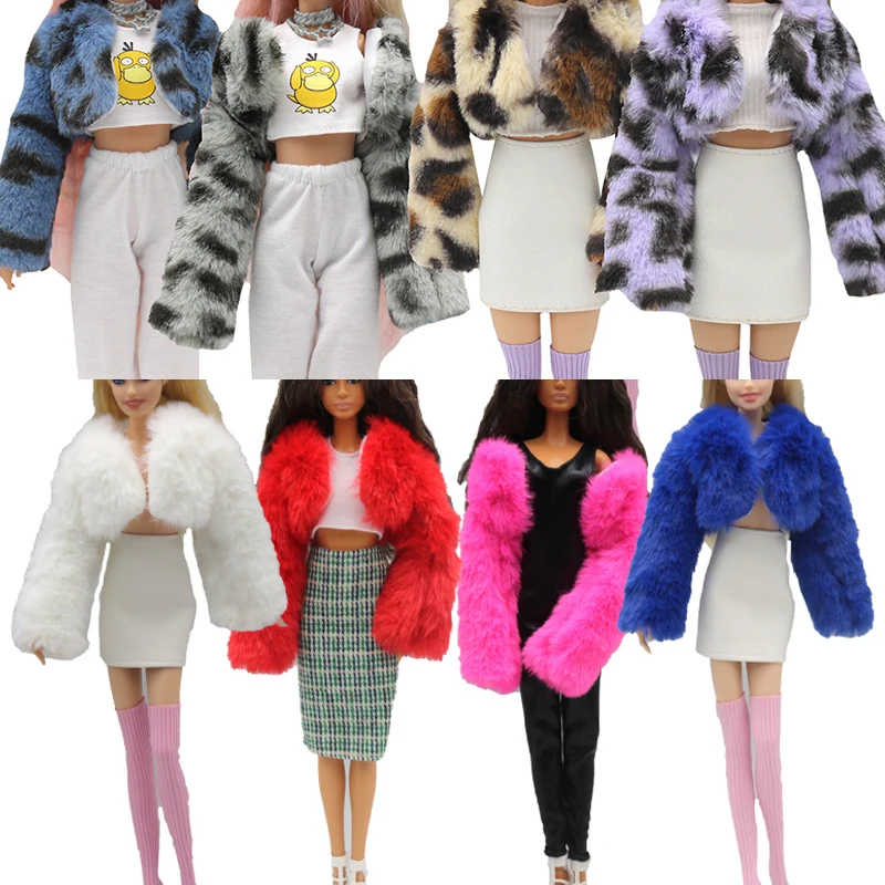 Къс леопард печат заек кожа палто за 29 см кукли модата рокля ежедневно износване облекло аксесоари дрехи за кукла Барби