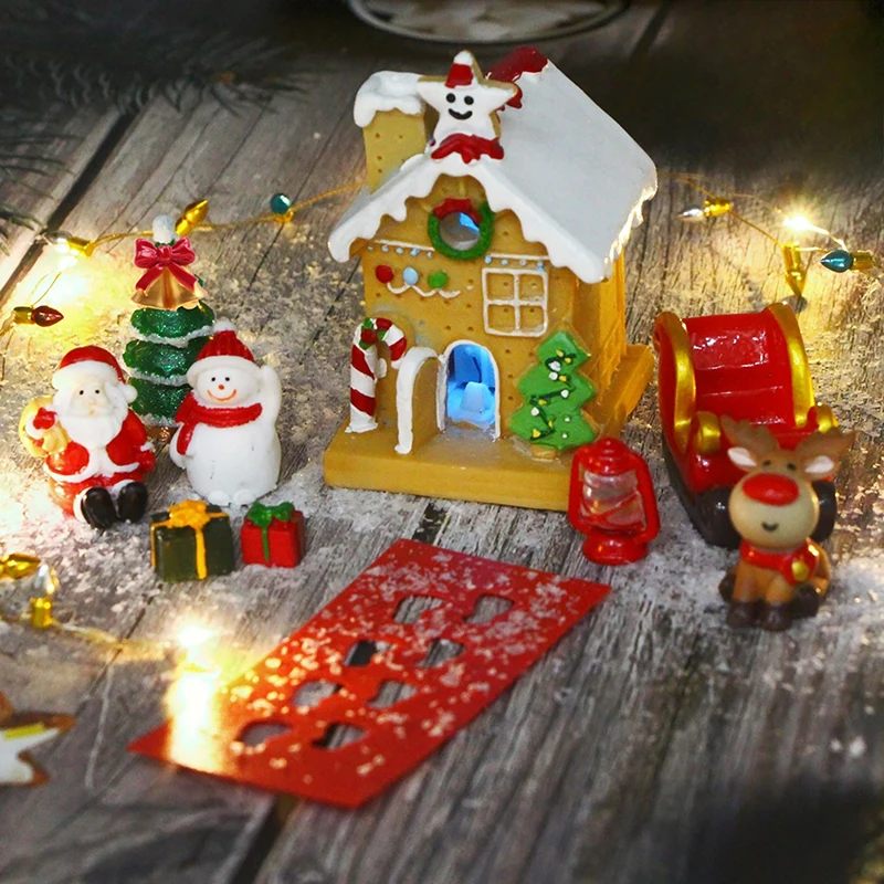 Къща за кукли елф врата Коледа декор низ шапка венец мини дърво подаръчни кутии фея toyhouse миниатюрни сцена модел комплект