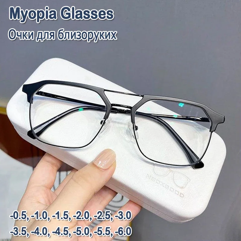 Луксозна квадратна рамка Миопия Очила Офис Жени Мъже Анти-синя светлина Очила в близост до зрението Унисекс очила Диоптри 0 до -6.0