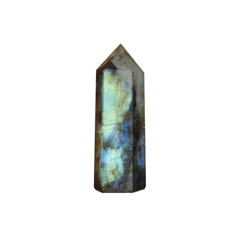 Лунен камък кристална колона естествен лабрадорит кварцов обелиск кристална колона пръчка точка лечебен камък домашен декор 5-6cm