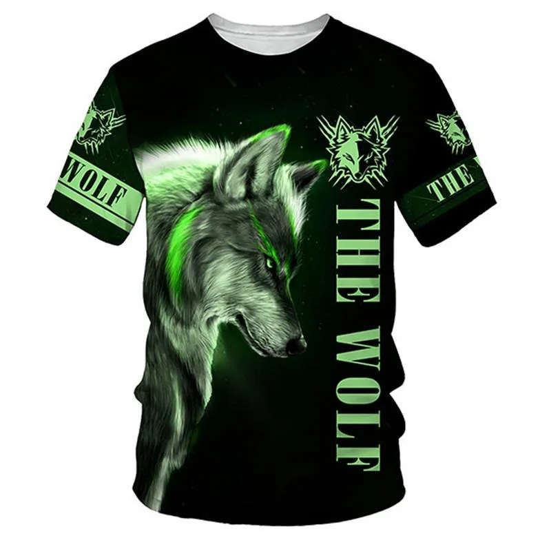 Лятна модна тениска Мъжко улично облекло O Neck Къс ръкав Tees Върхове Животински мъжки дрехи Ежедневни Harajuku Wolf 3D печат T риза