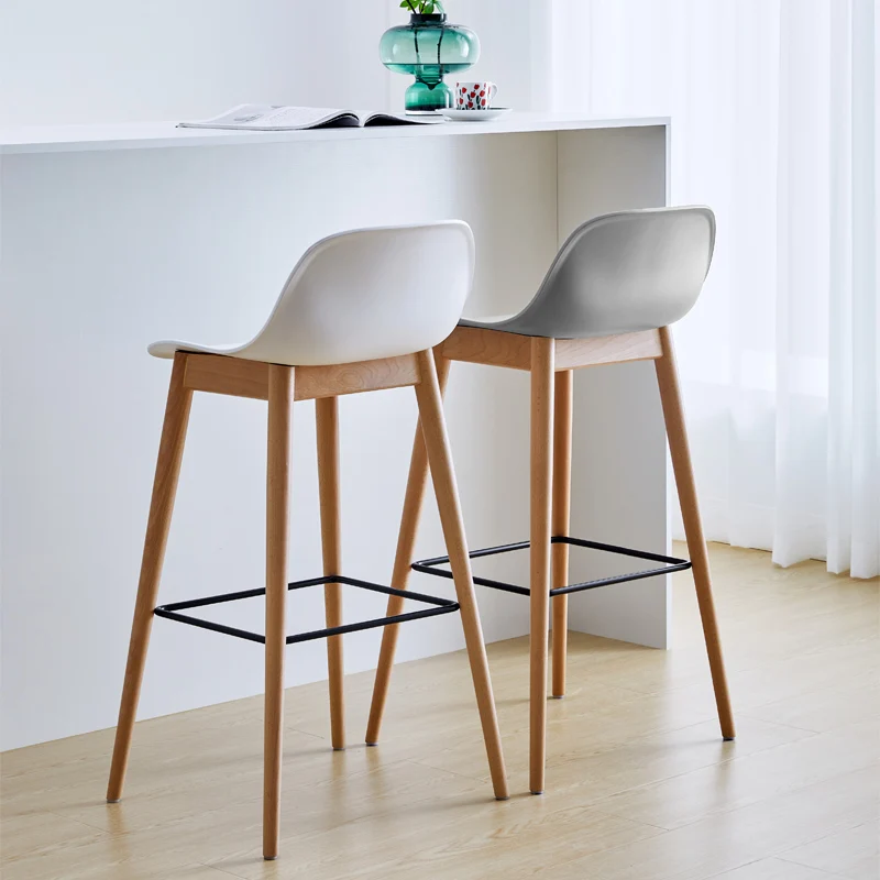 Маникюр рецепция Високи бар столове Дизайн на дома Nordic бар столове стол дървена трапезария Taburete Cocina Открит бар мебели WZ