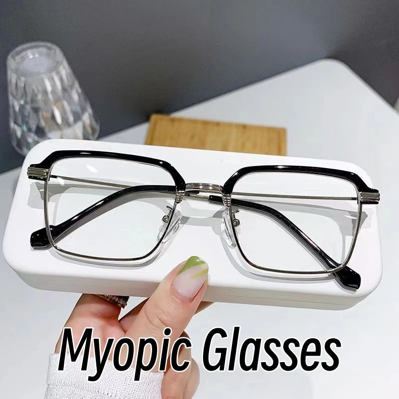 Миопични очила за мъже Анти-синя светлина близо до зрението очила Мъжки бизнес половин рамка късогледи очила диоптър 0 до -6.0
