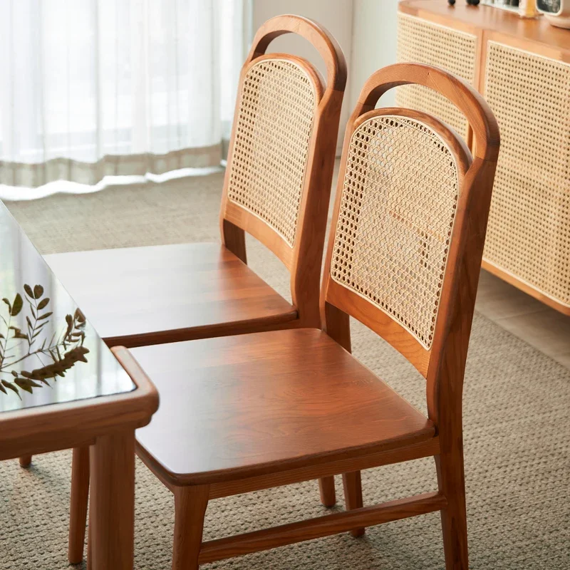 Модерен минималистичен стол за хранене от масивно дърво онлайн знаменитост хотел ресторант творчески ратан стол Nordic дизайнер облегалка стол