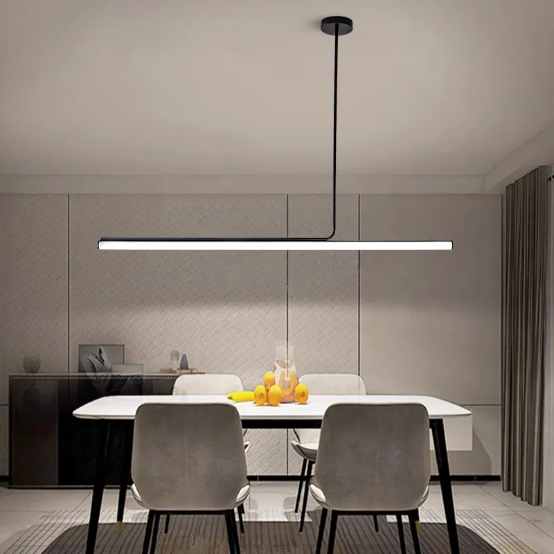 Модерна черна бяла висулка LED полилей за кухненски остров бар Декорации за дома Права линия висулка лампи тела