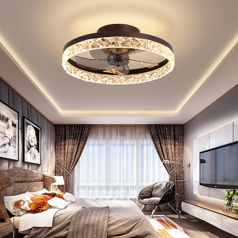 Модерни светлини за вентилатор на тавана на тавана на тавана на спалнята с лампа Кръгли DC инверторни вентилаторни светлини с регулируема скорост на 6 нива