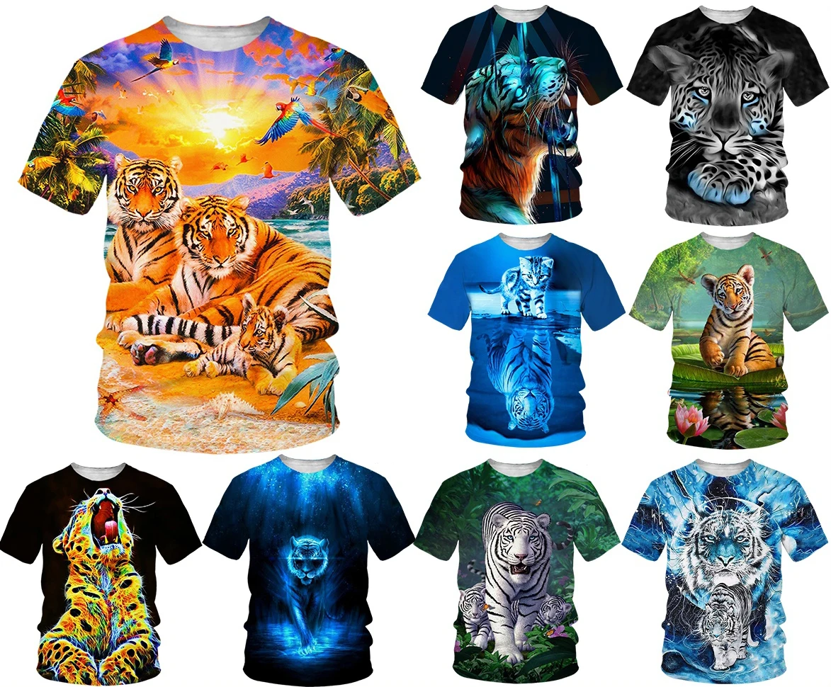 Модни мъже/жени двойки тениска 3d печат мечтателен тигър проектирани лятна тениска животински върхове тениски