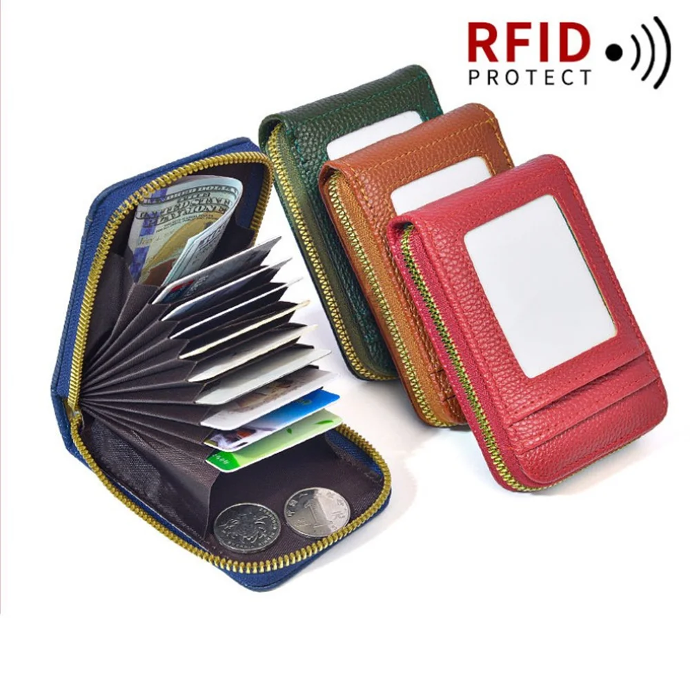 Мъже Жени Анти RFID карта притежателя портфейл естествена кожа визитка притежателя цип карта защита случай лична банка притежателите на карти чантата