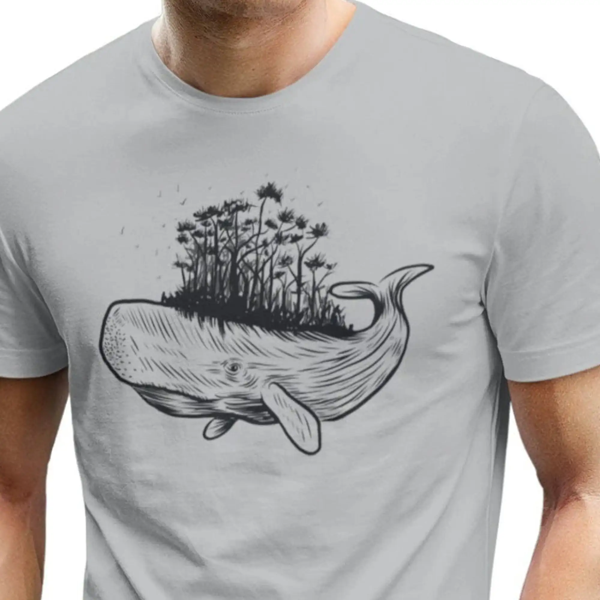 Мъжка тениска кит с остров море природа мотив океан животно човек